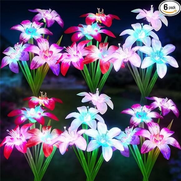 6 PACK Solar Lights Garden, Upgraded with 24 Enlarged Blooming Lily Flowers - Picture 8 of 8
